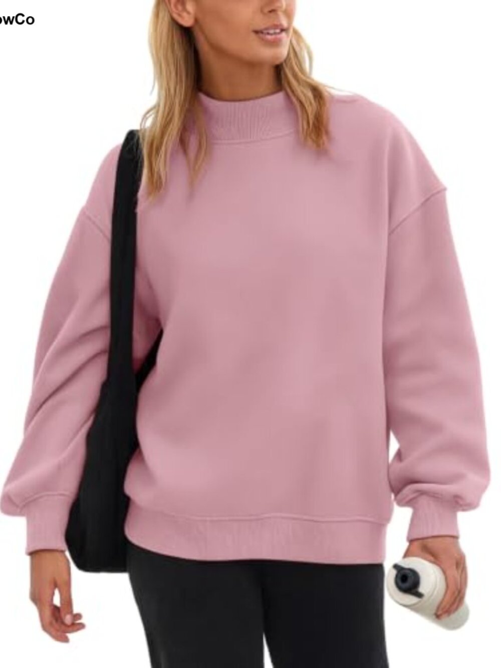 Flygo Women's Oversized Mock Neck Fleece Sweatshirt Pullover with Pockets